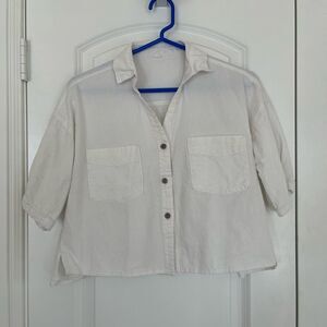 Women’s White Cropped Button Down Collared Shirt